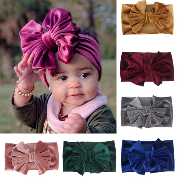 Baby Girl Solid Cute Soft Velvet Bowknot Headband Kids Toddlers Hair Band Clip