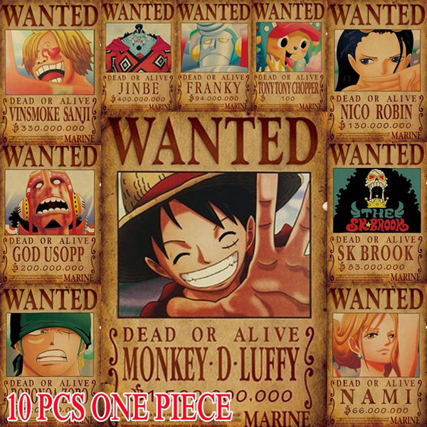 New Quality One Piece Wanted Poster Anime Poster 10pcs Luffy Straw Hat Pirate Kraft Paper Wall Decoration 51 36cm Wish