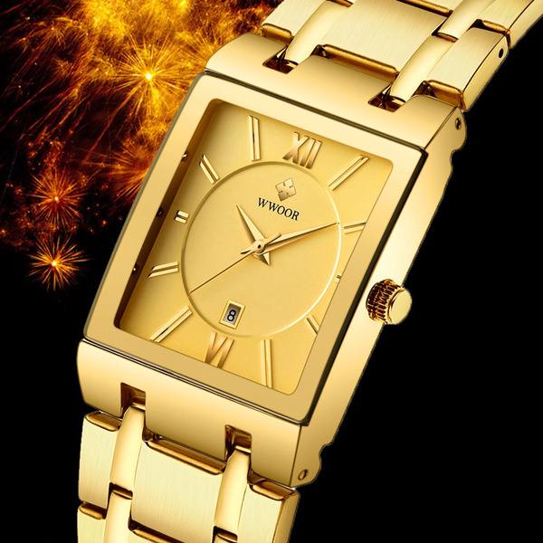 Black and best sale gold square watch