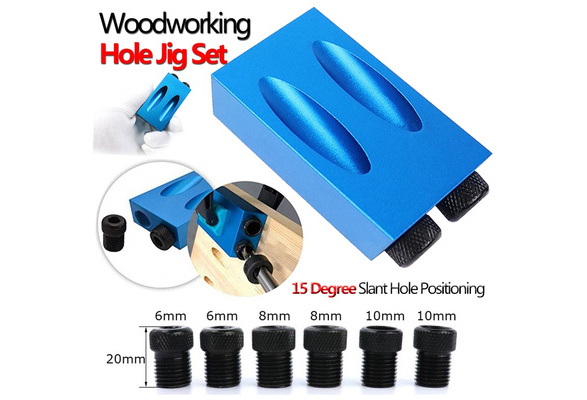 6/8/10mm Pocket Hole Jig Kit Woodworking Guide Oblique Drill Angle Hole Locator 