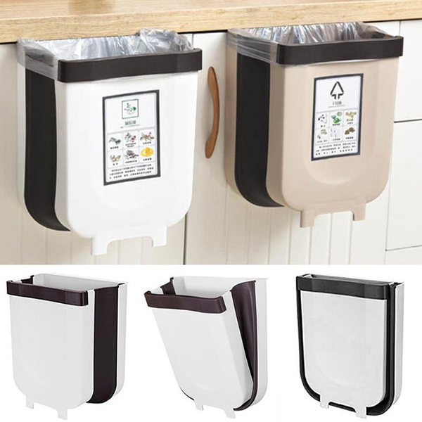 Folding Trash Can Kitchen Cabinet Door Hanging Waste Bin Wall Mounted Trashcan Space Saving Garbage Box For Bathroom Toilet Storage Wish Folding Trash Can Kitchen Cabinet Door, Trash Can For Kitchen Cabinet Door Wastebasket