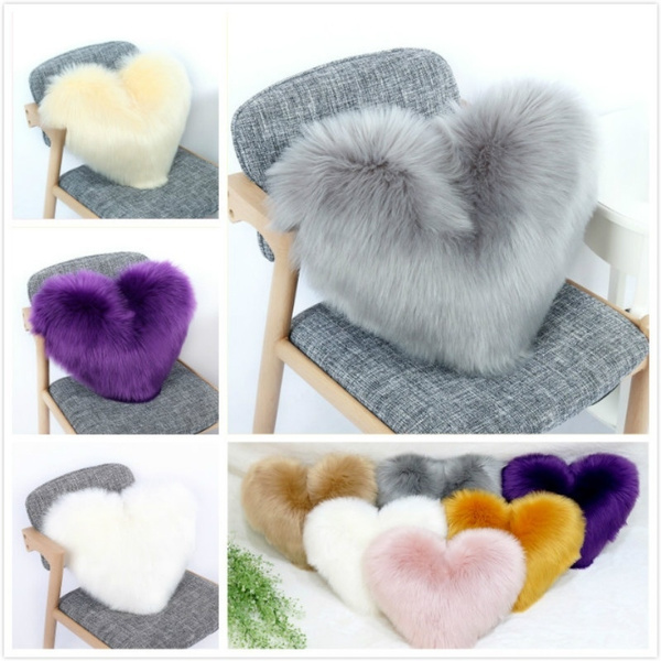 faux fur heart cushion