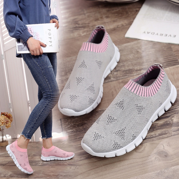 Zapatos planos informales para mujer zapatillas transpirables tejid Zapatos planos informales para mujer zapatillas transpirables tejid