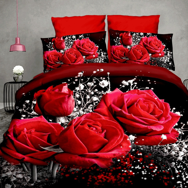 2 3pcs Bedding Sets 3d Printing Red Rose Duvet Cover Set Bedding Decor Winter Comforter Bag Quilt Cover Wish