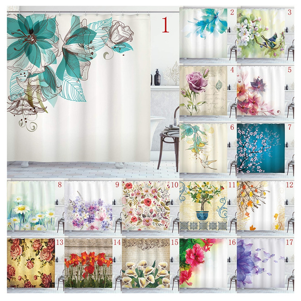Turquoise Shower Curtain Flowers Buds, Turquoise And Brown Shower Curtain Set