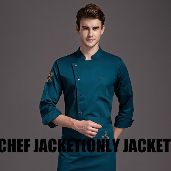 QWA Long Sleeve Man Western Restaurant Chef Jacket Woman Cafe Kitchen Work  Wear Bakery Cooking Tops Fast Food Chef Uniform (Color : Blue, Size 