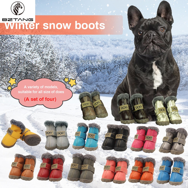 BZTANG Winter Pet Dog Shoes Warm Snow Boots Waterproof Fur 4Pcs/Set
