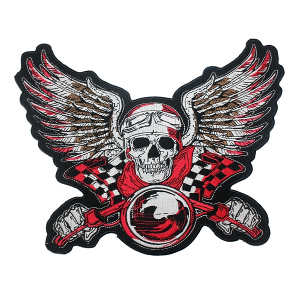 Patch Skull Winged Biker Colorful Textile Iron-on Motorcycle Clothing ...