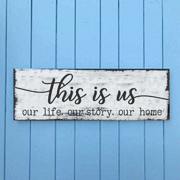 Rustic Wood Sign THIS IS US Life Family Welcome Farmhouse Home Decor 
