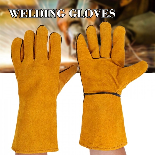 Welders Gauntlet Welding Gloves Leather Woodburner Stove Log Fire Gauntlets 