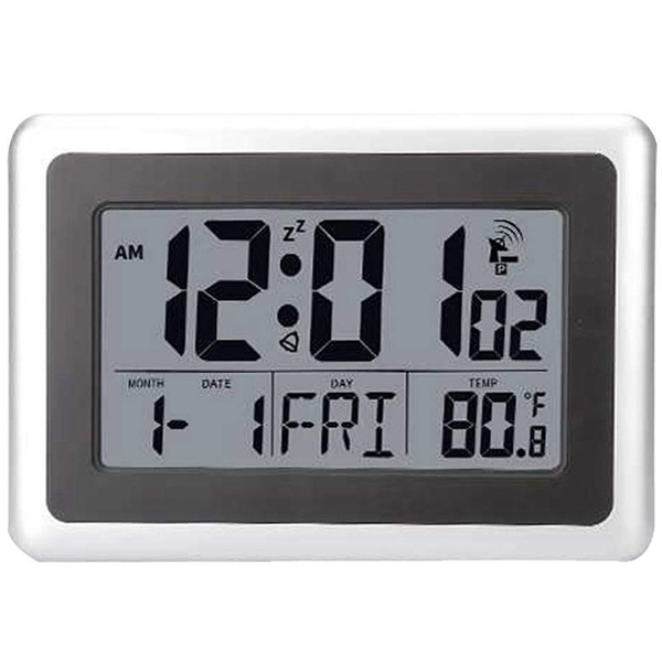 Atomic Digital Wall Clock Large Lcd Display Battery Operated Indoor Temperature Calendar Table Standing Snooze Without Back Light Silver Wish - Battery Operated Lighted Wall Clocks Atomic Digital Wall Clock Large Lcd Display Battery Operated Indoor Temperature Calendar Table Standing Snooze Without Back Light Silver Wish - Battery Operated Lighted Wall Clocks