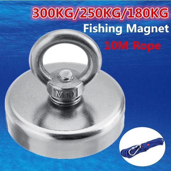Super Strong Fishing Magnet,300KG/250KG/180KG Pull Force Neodymium Magnets  Recovery Magnet with 10M Rope for Magnet Fishing and Salvage in River