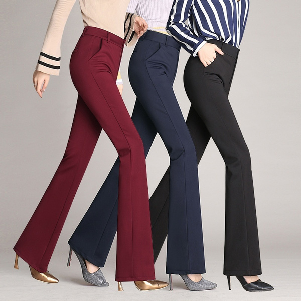 Women's Flare Solid Suit Pants Leisure Trousers Bell-bottoms Solid Color  Pants - Walmart.com