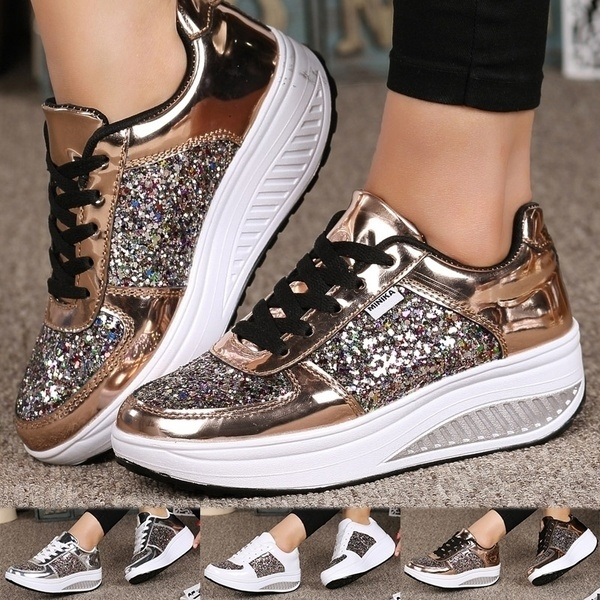 Womens Platform Shoes Casual Shoes Glitter Upper Sneakers Walking