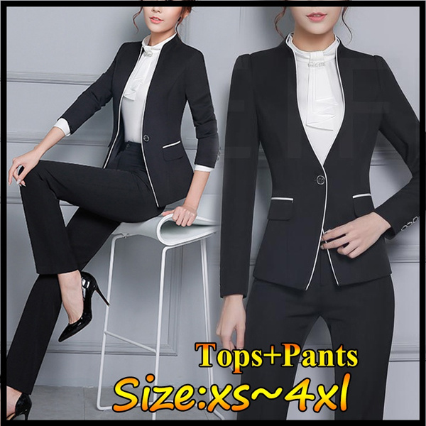 Formal Black Blazer Women Work Wear Suits With Pant And Jacket