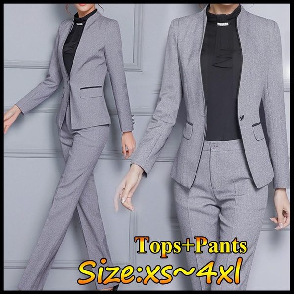 Elegant Gray Plus Size 4XL Professional Pantsuit For Womens