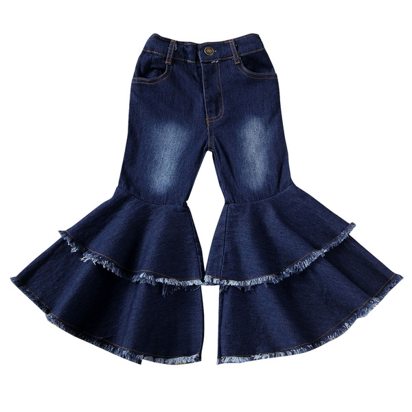 Waterluo Cute Cool Toddler Kids Baby Girls Bell-Bottoms Pants Denim Wide Leg Jeans Trousers 2-7Y