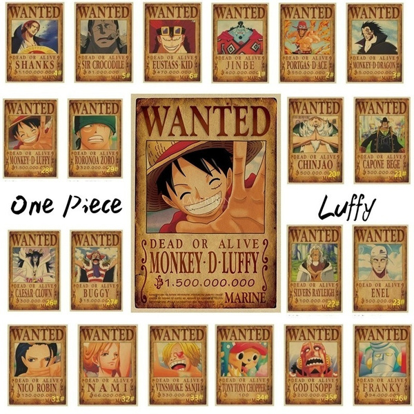 New Anime One Piece Poster Classic Retro Kraft Paper Wall Decoration One Piece Luffy Four Emperors Roger Kraft Paper Wanted Wish