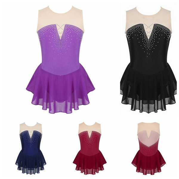 Girls Ice Skating Dress With Rhinestones - Sparkly Halter Tutu For Competition & Performance