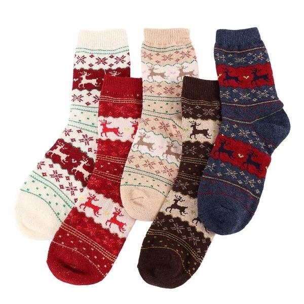 Women Winter Warm Socks Wool Sock Cute Snowflake Deer Comfortable Christmas Gift 