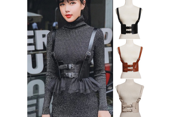 Women/'s PU Leather Body Harness Adjustable Strap Waist Belt Vest Corset Vintage