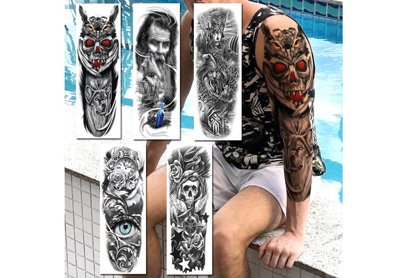 1 Piece Pirate Skeleton Skull Temporary Tattoos Sleeves For Men Women Adult Body Art Full Arm Tatoo Waterproof Fake Tattoo Sticker Makeup Wish