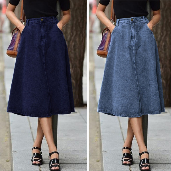 denim a line skirt knee length