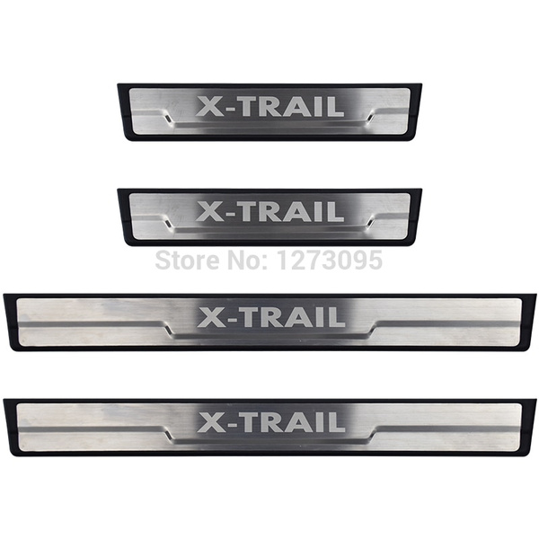 for X-Trail XTrail T32 Car Kick Plate Pedal Step Decoration Anti Scratch Sticker Threshold Guard Bumper Cover Scuff Protection Trim 4pcs Stainless Steel Door Sill Trims Protector With Emblem