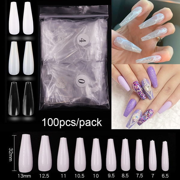 100pcs Bag Long Stiletto Ballerina Coffin Fake Nails Artificial Nail Tips Press On Nails Full Cover False Nails Art Manicure Salon Wish