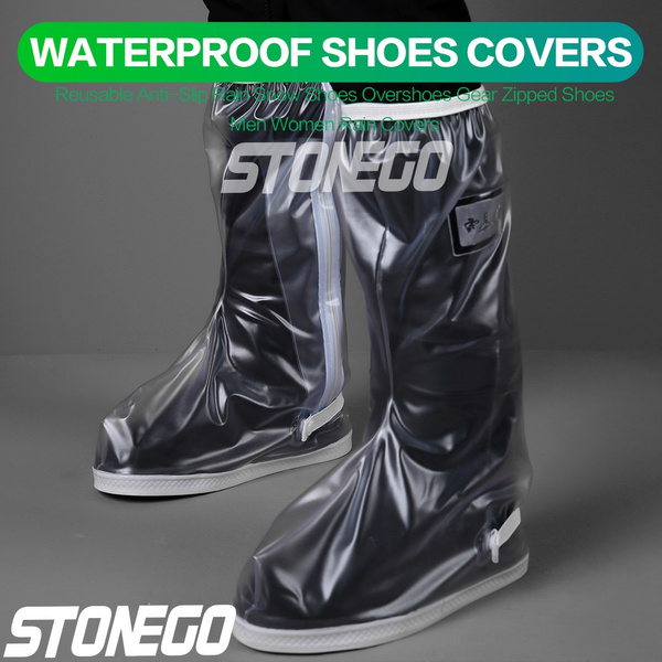 Anti slip Rain Boots Covers with Reflector 1 Pair Waterproof Reusable Rain Shoe Covers Foldable Snow Boots Galoshes Overshoes Stonego Outdoor Sports