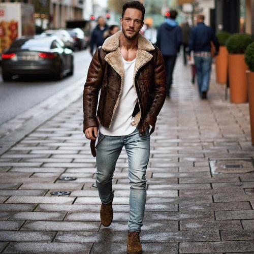 Fashion Jacket Men Faux Fur Lapel 