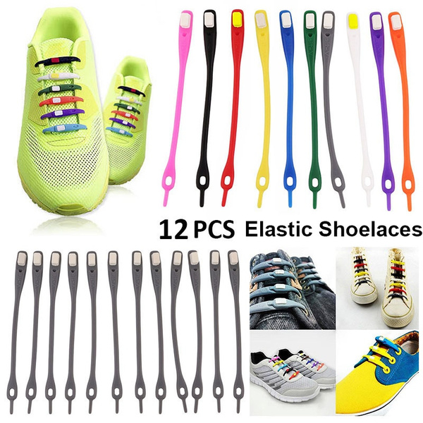 12Pcs Elastic Free Tying NoTie Lazy Silicone Shoelace Dress Shoe Laces XS 