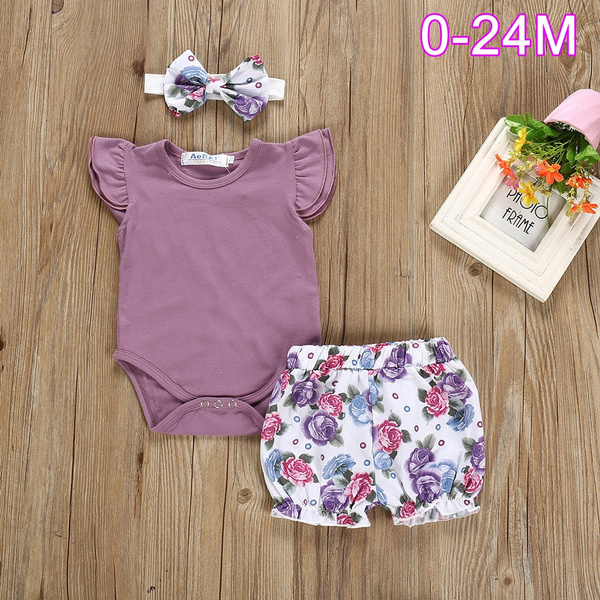 3pcs Newborn Kids Baby Girls Outfits Clothes Romper Bodysuit Flower Print Shorts Set 0 24m 3 Pcs Nouveau Ne Enfants Bebe Filles Tenues Vetements Barboteuse Body Short Imprime Fleur Ensemble 0 24 M Wish