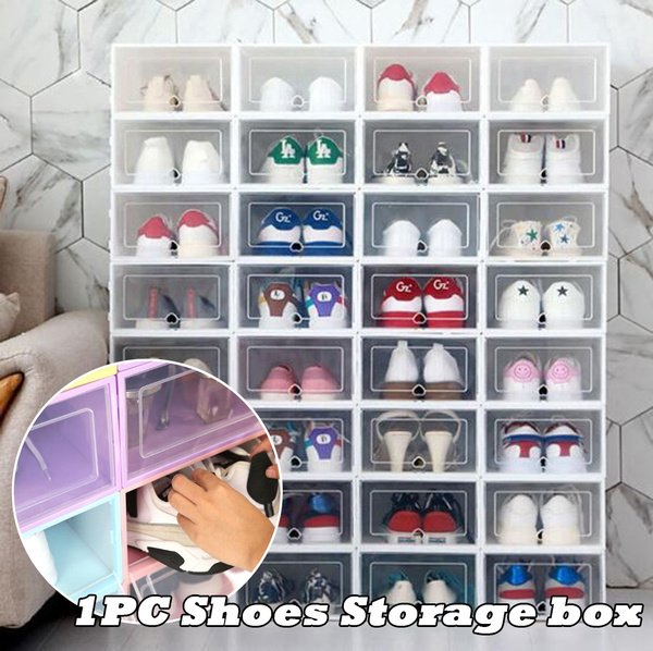 1pc Clear Plastic Shoe Storage Boxes Case Stackable Foldable Organiser Wish 1pc Clear Plastic Shoe Storage Boxes, Clear Shoe Box Storage Containers
