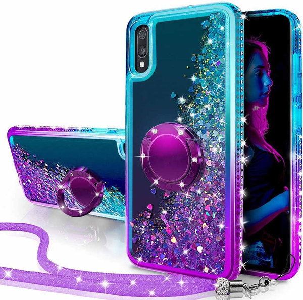 Galaxy A20 A30 Glitter Case with Kickstand Bling Flowing