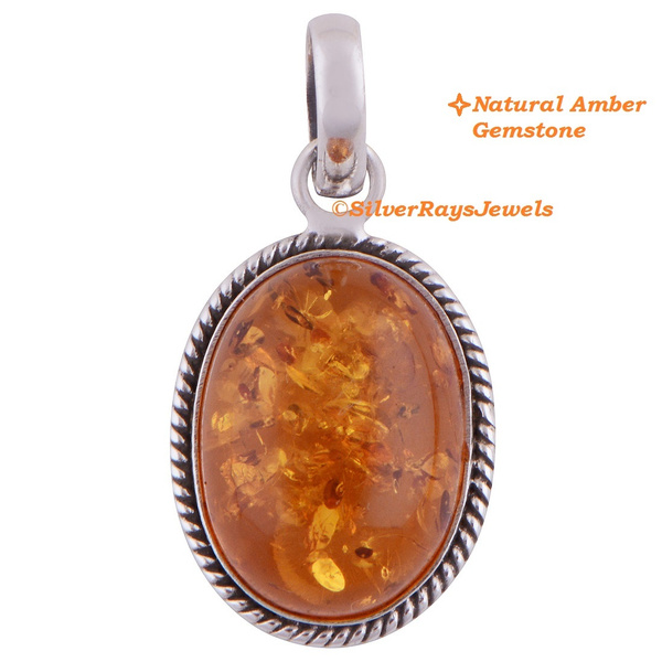 NATURAL BALTIC AMBER Jewellery Gemstone STERLING SILVER 925 PENDANT NECKLACE