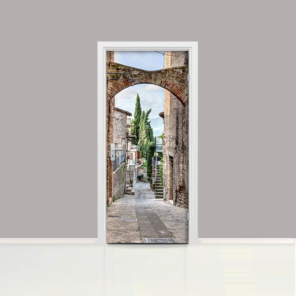 Self adhesive Door wrap removable Peel & Stick Architecture Italy old street 