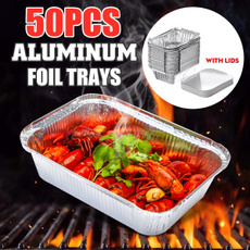 50pcs Disposable Aluminium Foil Food Container Trays with Lid