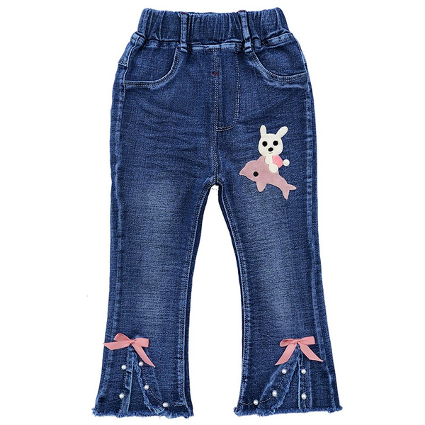Spring Autumn Girls Jeans Children Kids Little Girl Denim Pants Trousers  Cute Embroidery Bootcut Jeans