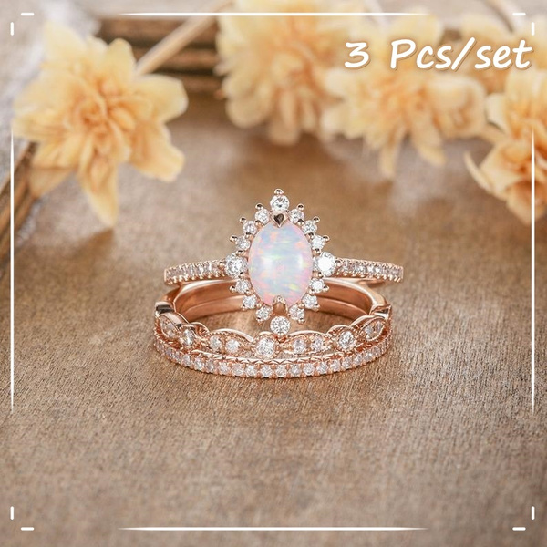 F&F Jewelry Blue & Pink & White Fire Opal Jewelry Wedding Ring For Women Engagement Wedding Bridal Rings