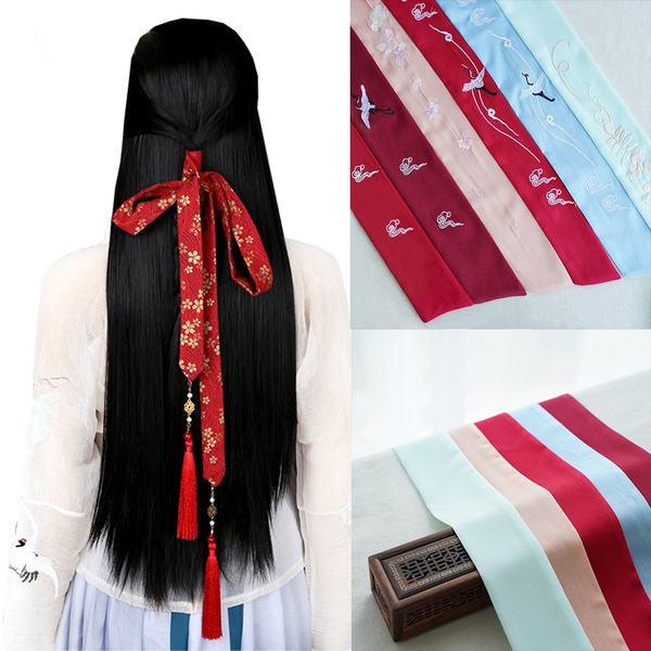 Chinese Ancient Style Embroidery Hair Band Hanfu Hair Ribbon Chiffon Hair  Rope Traditional Hair Accessories
