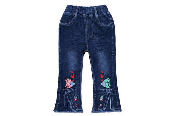 Girls Cartoon Embroidered Jeans Cute Kids Casual Denim Pants, Trousers for Spring and Autumn,Temu