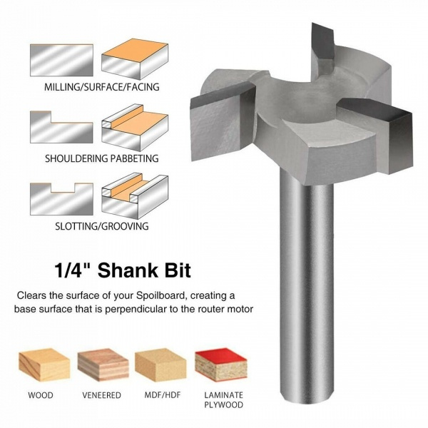 1//4-Inch Shank CNC Spoilboard Surfacing Router Bit Durable Carbide Tipped Tool
