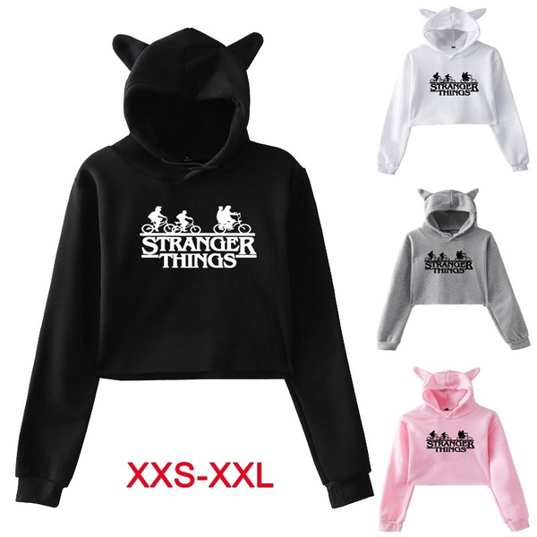 New Young Girls Cute Short Length pullover Women Stranger things Printed crop top hoodie Ladies Casual Sweatshirt