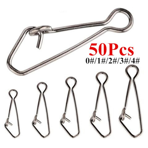 50pcs Stainless Steel Fishing Swivels Hooked Snaps Fishing Hook Line  Connector Sea Swivel Rolling Snap 0/1/2/3/4/