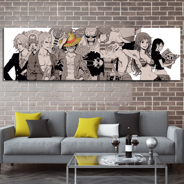 1pcs Black and White Anime Painting Straw Hat Pirate ONE PIECE Comics Art  Canvas Painting Wall Art for Living Room Decor No Frame | Wish