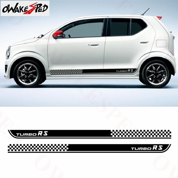 2pcs Sport Turbo Stripe Car Sticker For Suzuki Alto Rs Racing Lattices Vinyl Decal Auto Door Side Skirt Stickers Exterior Accessories Wish