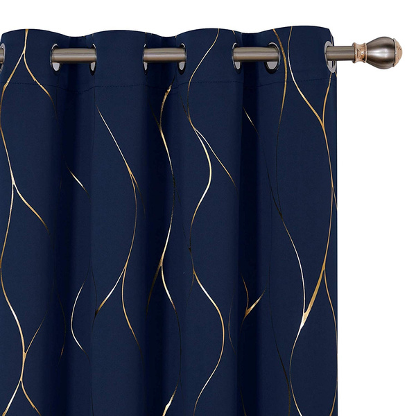 52 Inch Wide Blackout Curtains, Navy And Gold Curtains