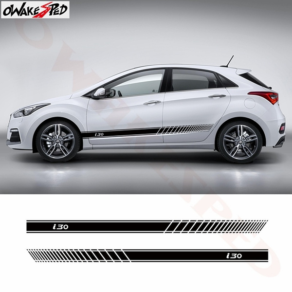 2pcs Car Door Sport Side Stripes Skirt Decor Sticker For Hyundai i30 ...