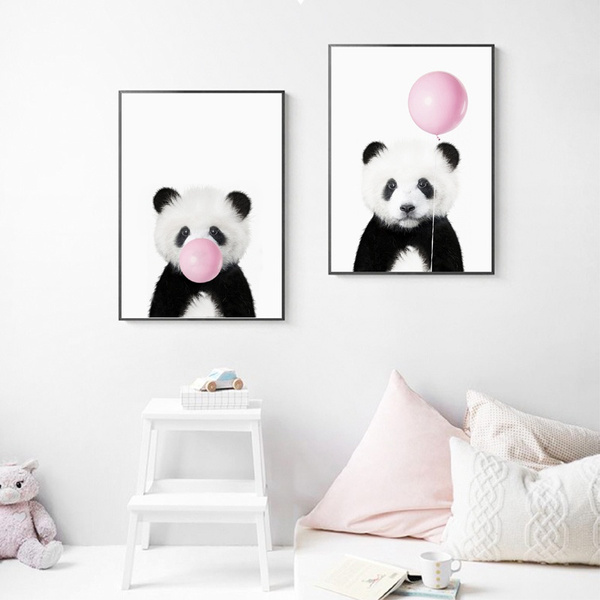 Baby Panda Print Animal With Bubble Gum Nordic Poster Nursery Wall Art ...